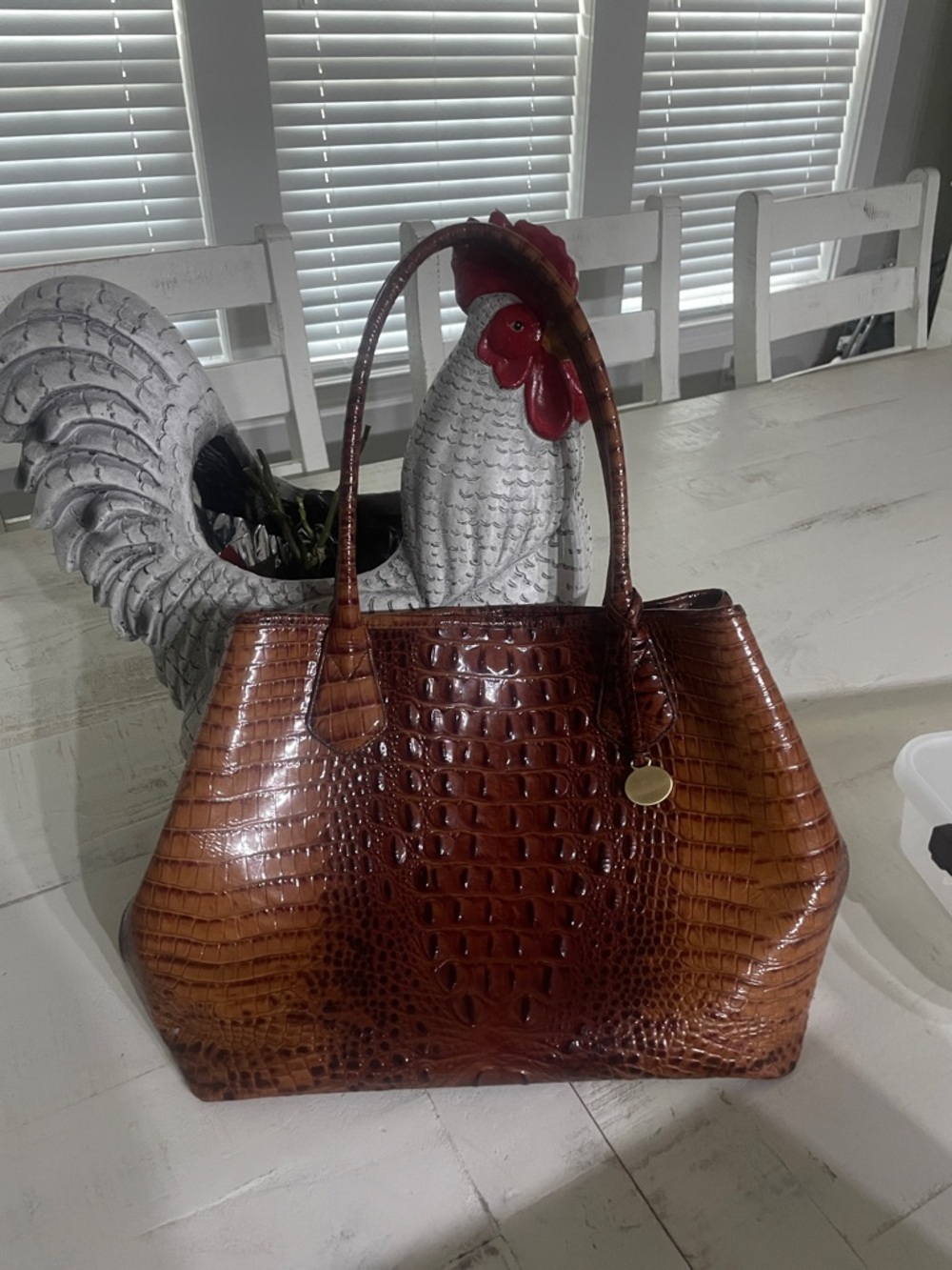Brahmin Cognac Croc-Embossed Leather Tote - Picture 15 of 15